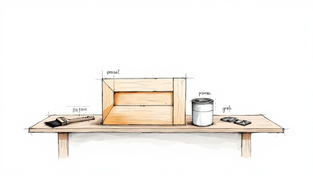 Sorteringsskitse af træværk til snedkerarbejde i signatur snedkeri.
