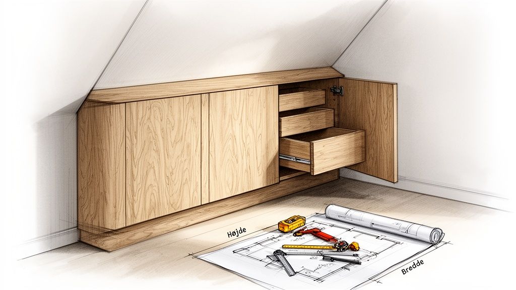 Skab skræddersyet opbevaringsløsning til små rum med flot træskab og praktiske skuffer.