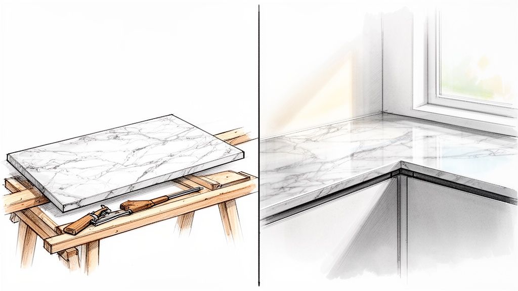 Håndlavet marmordesign til køkkenbord.