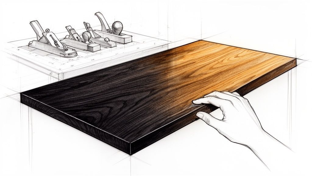 Elegance af træarbejde med to forskellige træsorter til unikt design.