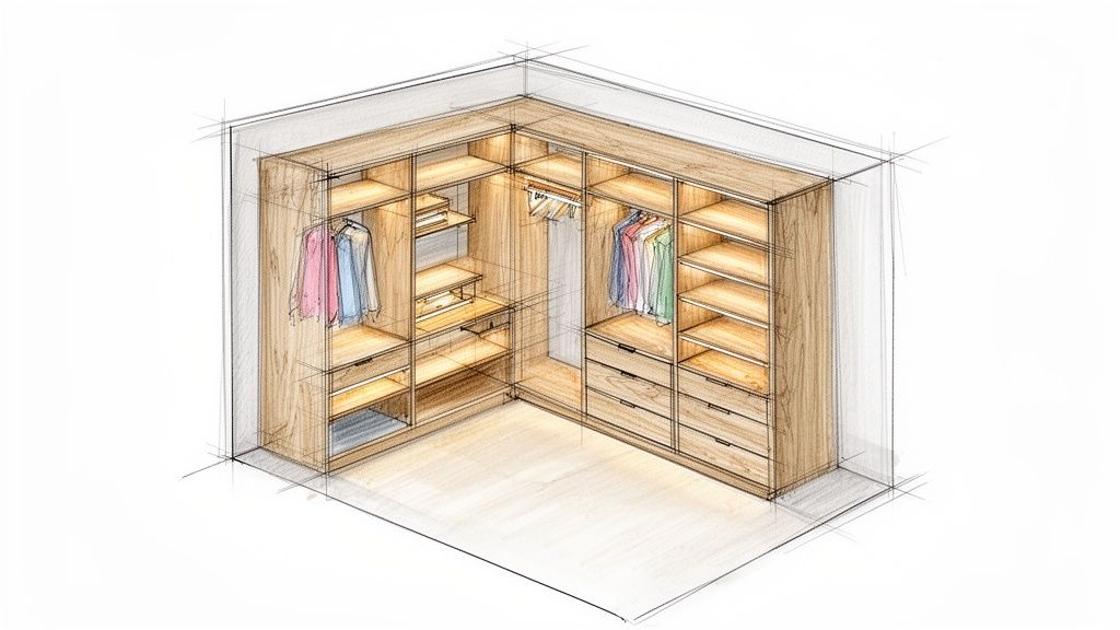 Garderobeskabe designet i træ med plads til tøj og opbevaring.