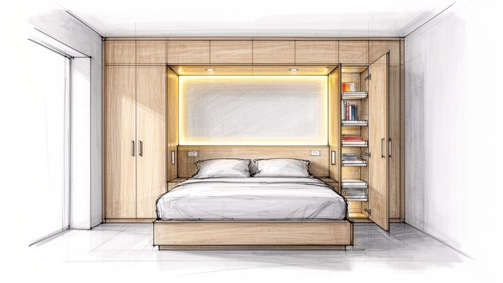 Soveværelse med specialfremstillet snedkerarbejde og moderne design fra Signatur Snedkeri.