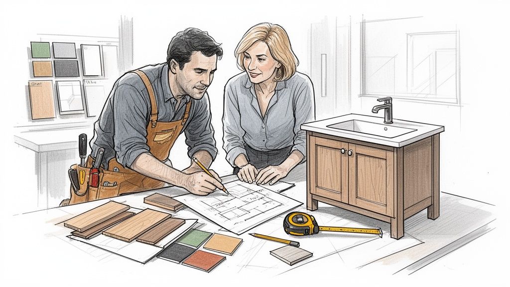 Professionelt snedkerarbejde med fokus på badeværelsesinteriør og specialdesignede løsninger.