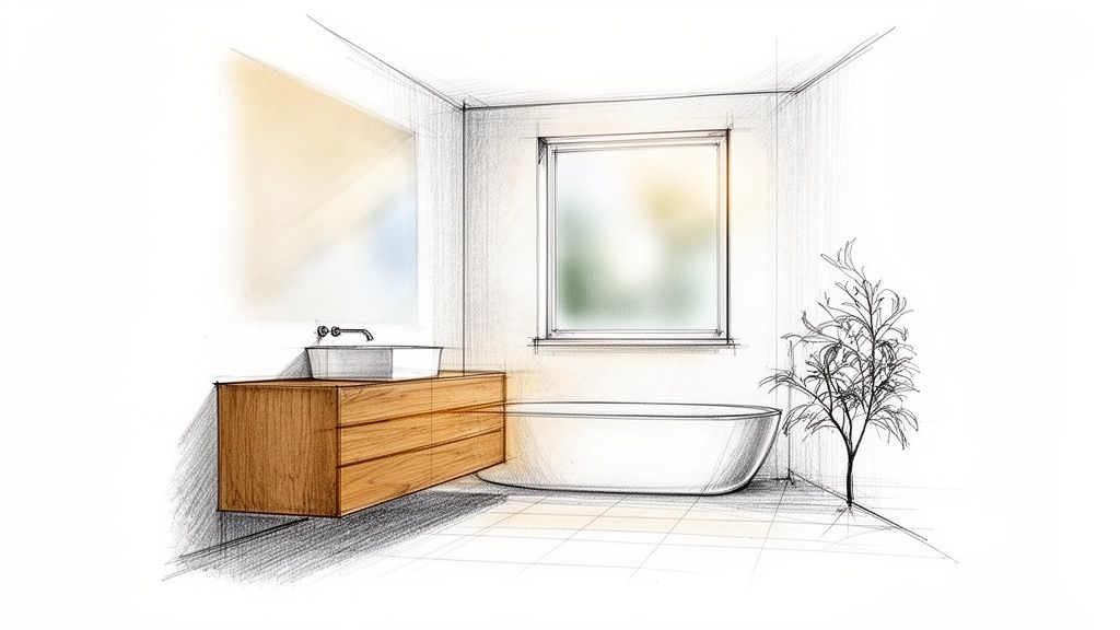 Snedkerarbejde til badeværelse med specialfremstillede skabe og inventar.