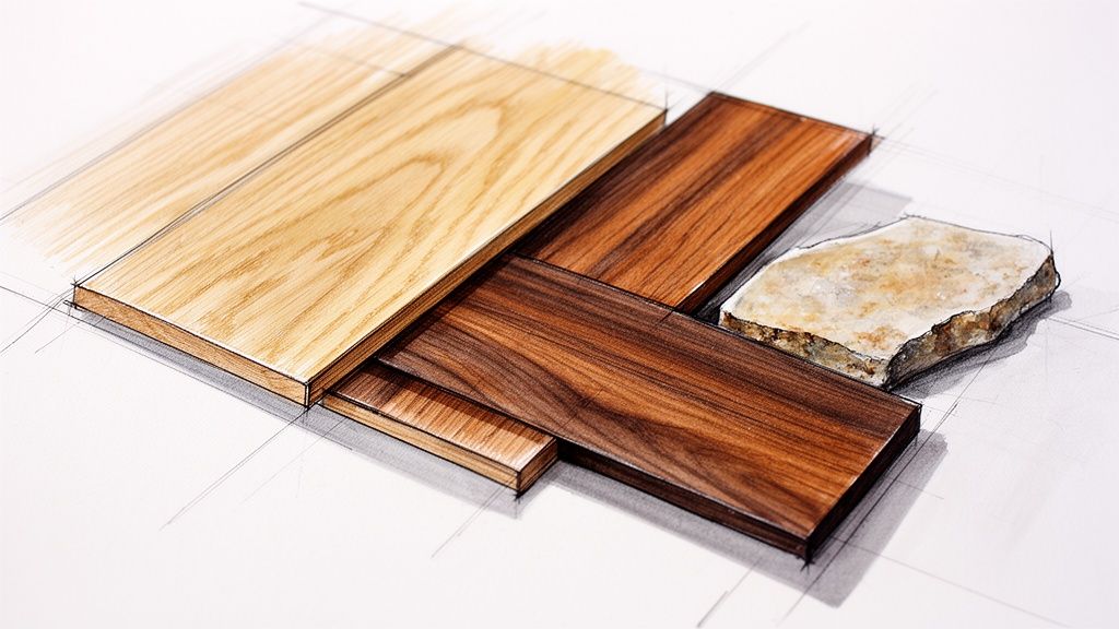 Håndlavet snedkerarbejde til badeværelsesinteriør med kvalitetsmaterialer og smukke træsorter.