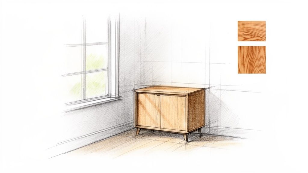 Et smukt, håndlavet skab i træ til hjemmet.