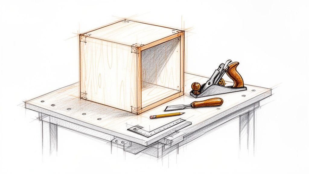 Professionelt snedkerarbejde med træskab og værktøj til kvalitetsmøbler.