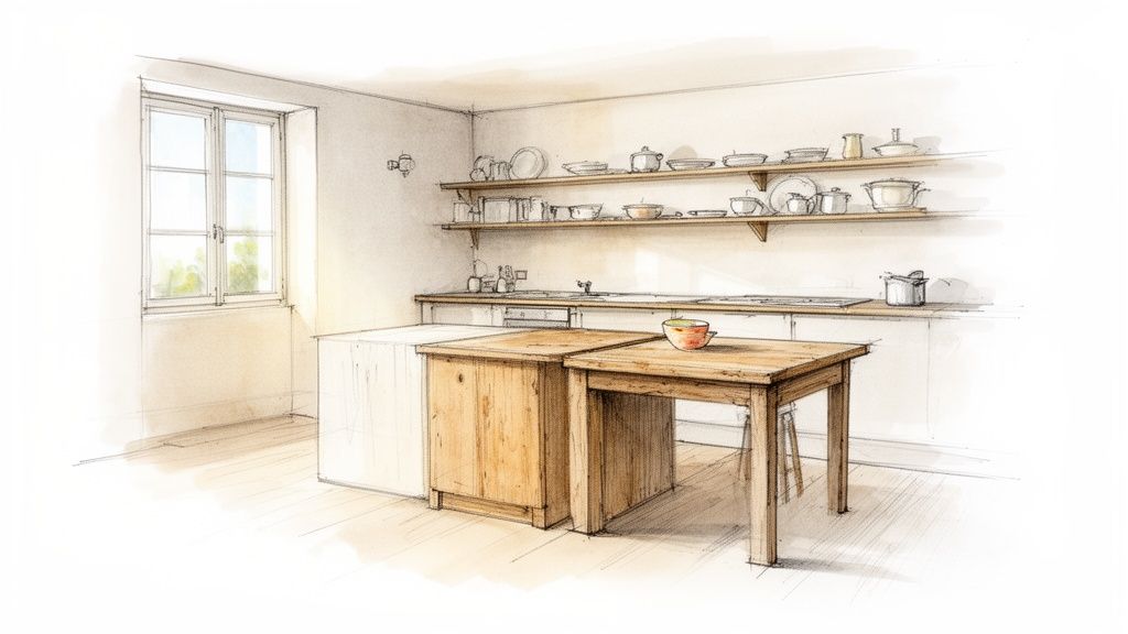 Snedkerarbejde til landkøkken i fransk stil.