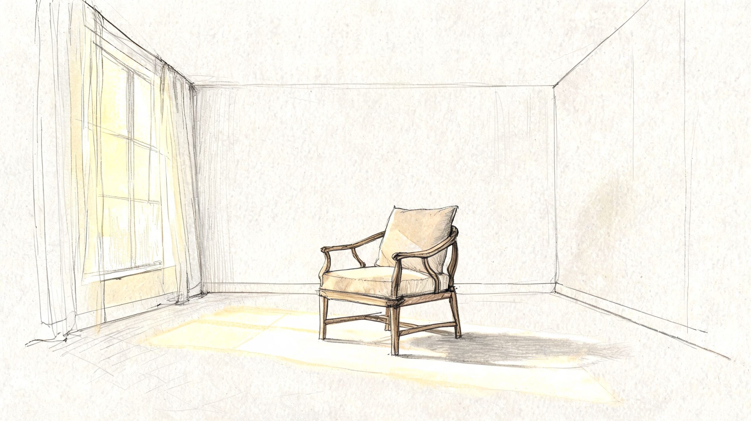 En elegant lænestol placeret i et lyst, minimalistisk rum ved siden af et solrigt vindue.