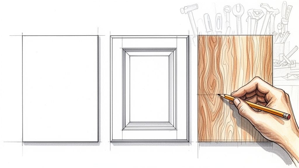 Snedkerarbejde med træskab, håndlavet træværk, kvalitets snedkeri.