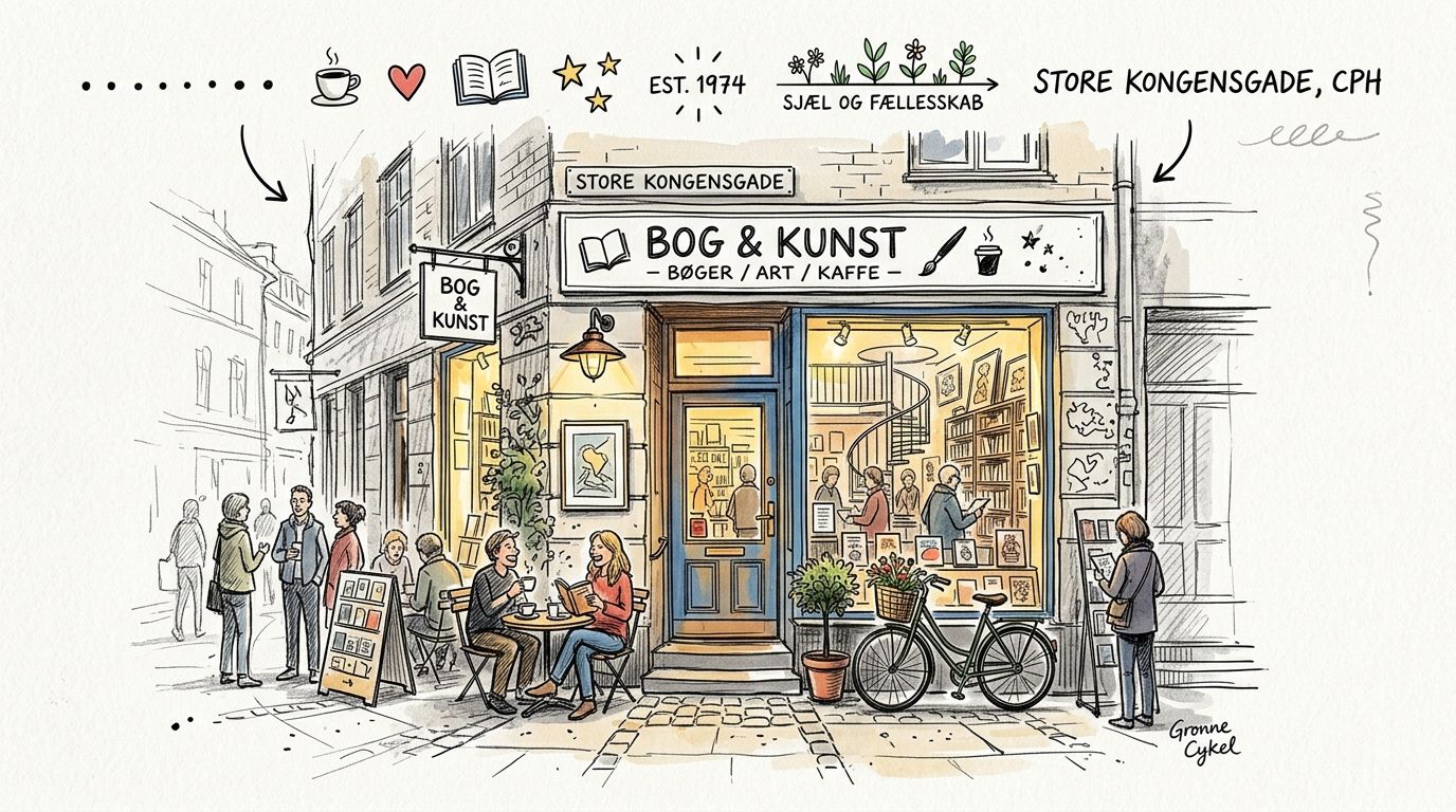 Charmerende bog- og kunstbutik med hyggelig atmosfære i København.